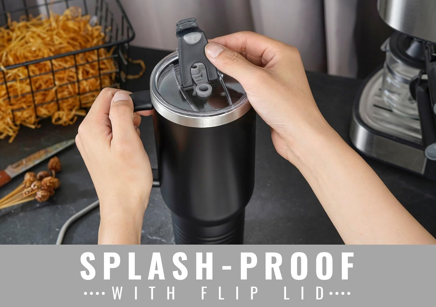 Onebttl Music Lover Gifts For Men, Women - Without Music Life Would B Flat - 40oz/1180ml Stainless Steel Insulated Tumbler with Handle, Straw & Lid - Musician Gifts, Musical Lovers Gift (Black) - Image 4