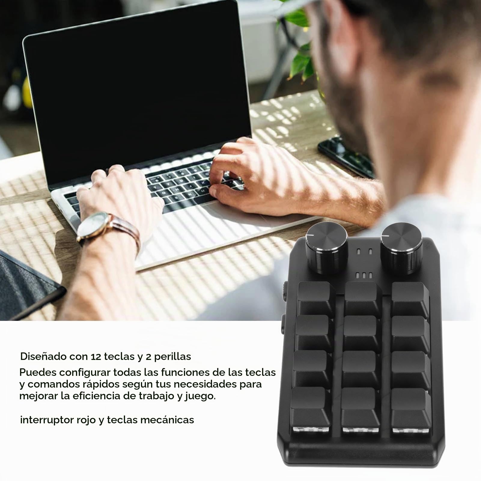 Teclado Personalizado Mini Teclado Mecánico con Interruptor Rojo de 12 Teclas, Teclado Macro Programable de 2 Perillas con Multifunción para Computadora (BT inalámbrico (batería