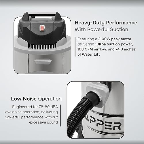 Miniatura 4 de Aspiradora húmeda y seca de 6 galones 3.0 de pico de HP, tanque de acero inoxidable, aspiradora portátil de tienda 3 en 1 con accesorios, ideal para