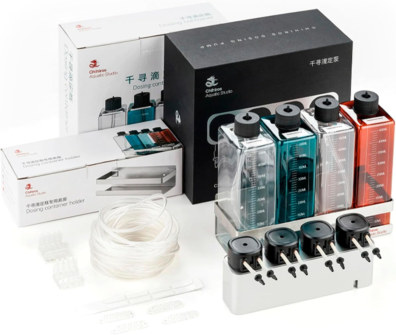 Chihiros Dosing Pump System - 4-Channel Automatic Aquarium Doser with Smart App Operation for Precision Nutrient Delivery, 4 Dosing Containers, Holder & Tubing for Reef Tank & Freshwater Setups