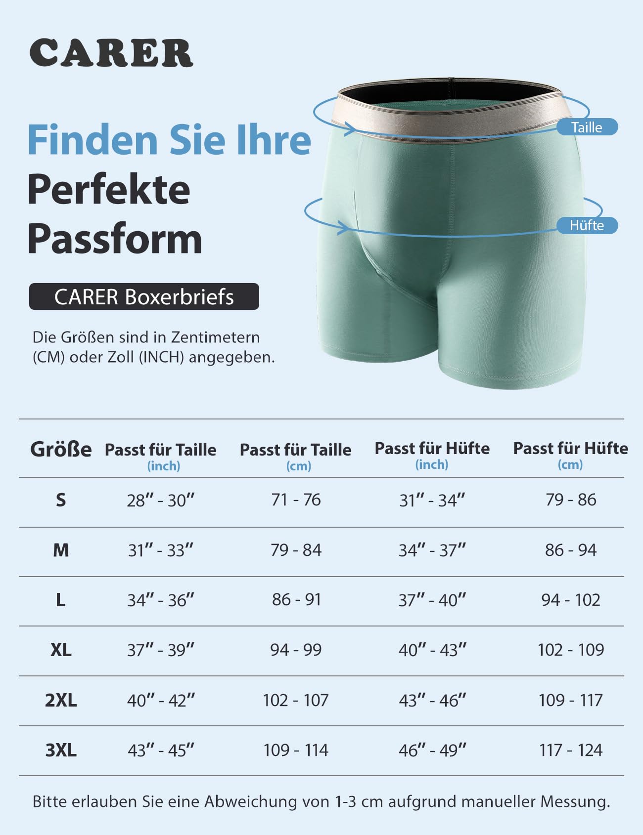 Carer 3er-Pack Waschbare Inkontinenz Pants Männer aus Baumwolle Herren-Boxershorts für Inkontinenz mit 150 ml Pad wiederverwendbar leckgeschützt Blau Grau Größe M