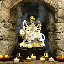 cutNcurve Ma Sherawali Jagdambe Durga Ji MATA Idol Figurine, Made of Composite Marble, Home Decor, Office, Temple, Real Marble Like Glossy Look, 6 INCH Height
