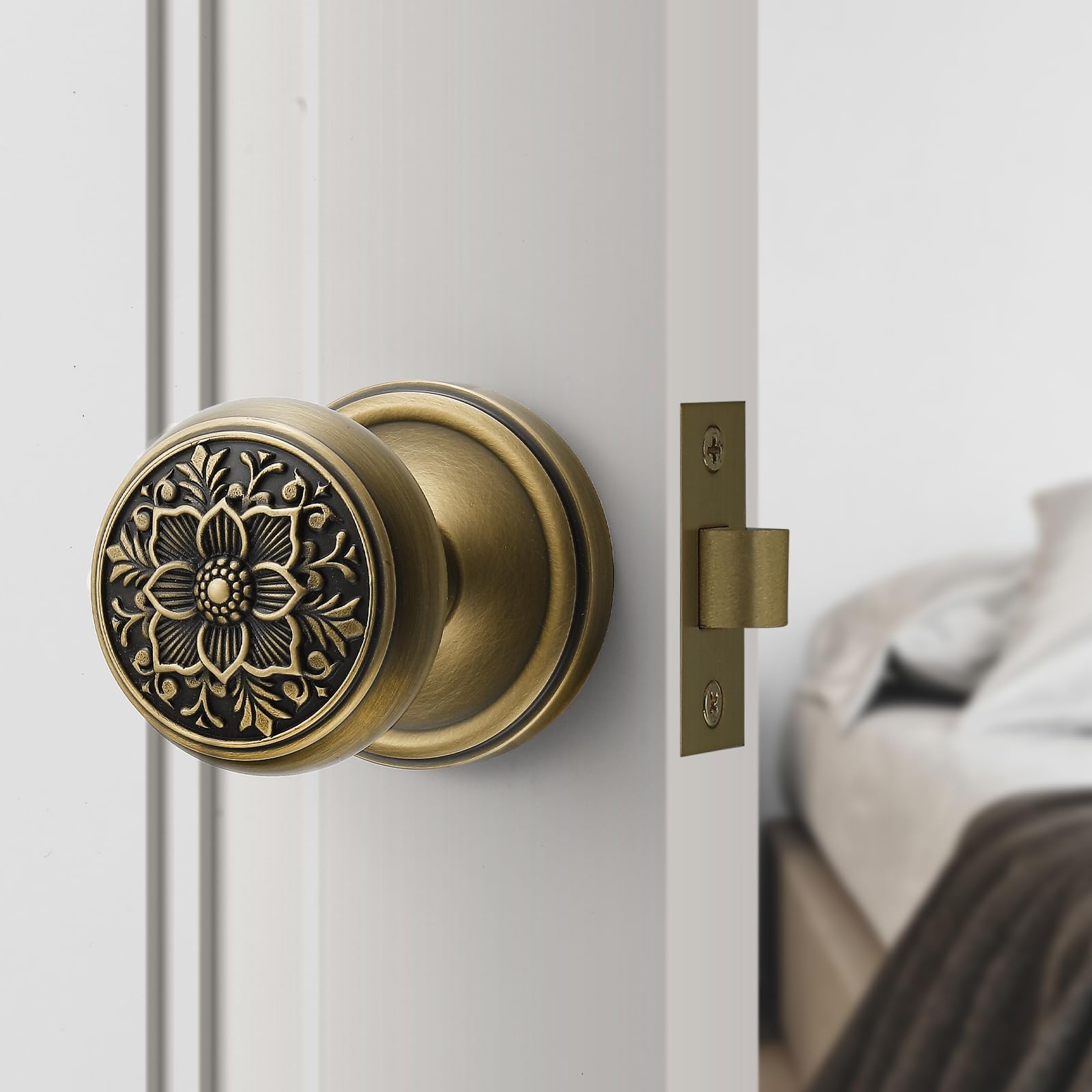Antique Brass Privacy Door Knob - Solid Brass -2