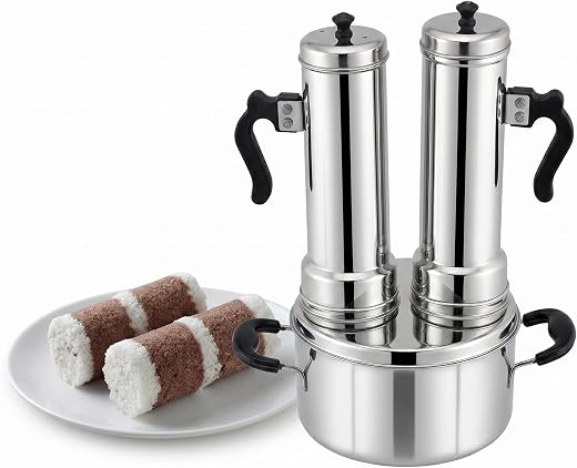 Nakshathra Stainless Steel Puttu Maker with Steamer, Puttu Kudam, 2 Puttu Pipe & Free One Extra Pipe, Gas & Induction Compatible, Durable Food-Grade Rice Cake Maker