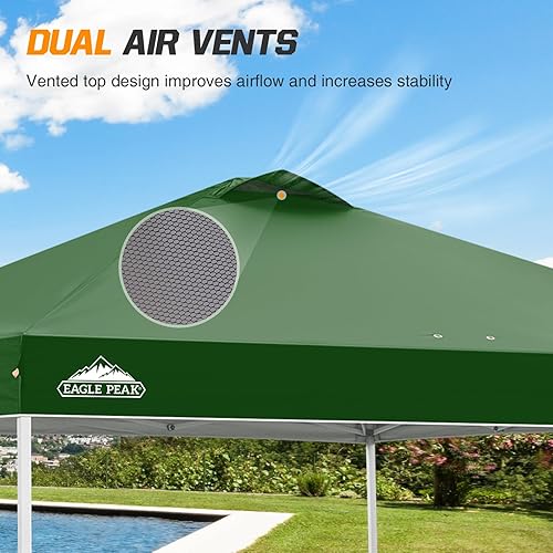 Miniatura 2 de EAGLE PEAK - Toldo de 3 x 3 m (10 x 10 pies), toldo instantáneo al aire libre con altura ajustable y bolsa de transporte con ruedas., Verde