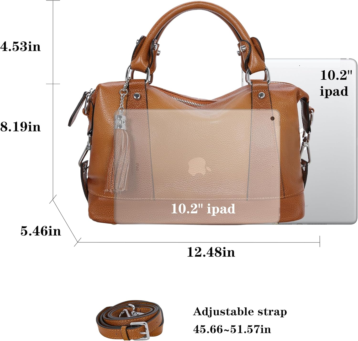 HESHE Womens Genuine Leather Purse Satchel Tote Bags Ladies Real Leather Bags Crossbody Handbags - Image 3