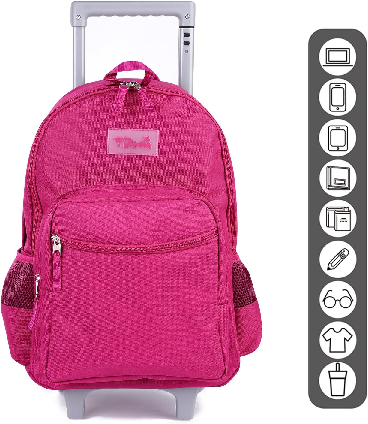 Tilami Rolling Backpack 18 inch Double Handle Wheeled Boys Girls Travel School Children Luggage Toddler Trip, Deep Pink - Image 2