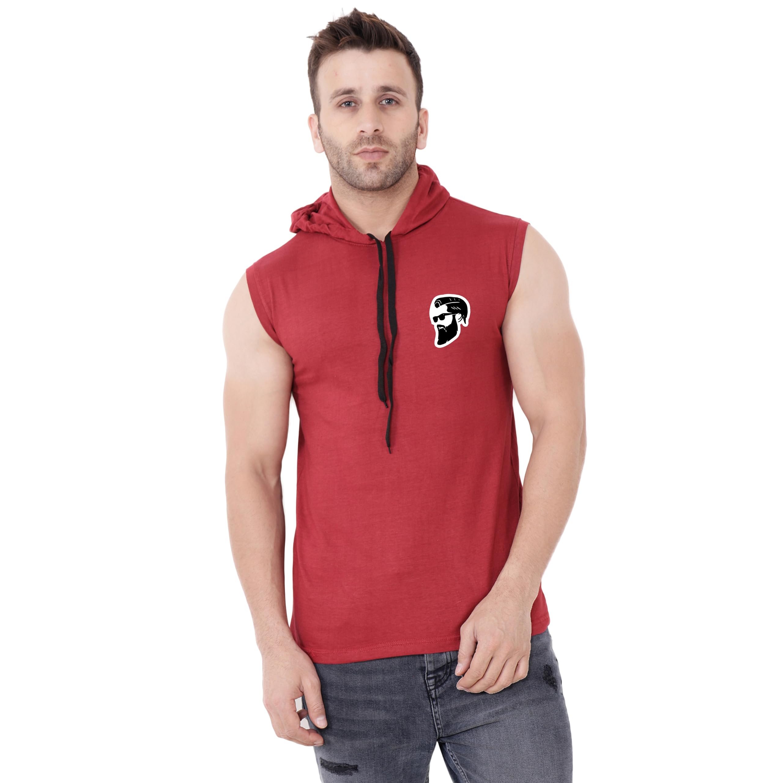 blisstone Men’s Sleeveless Hooded Gym T-Shirt with Graphic Chest Print | Casual Muscle Fit Hoodie Tank Top-picture-23
