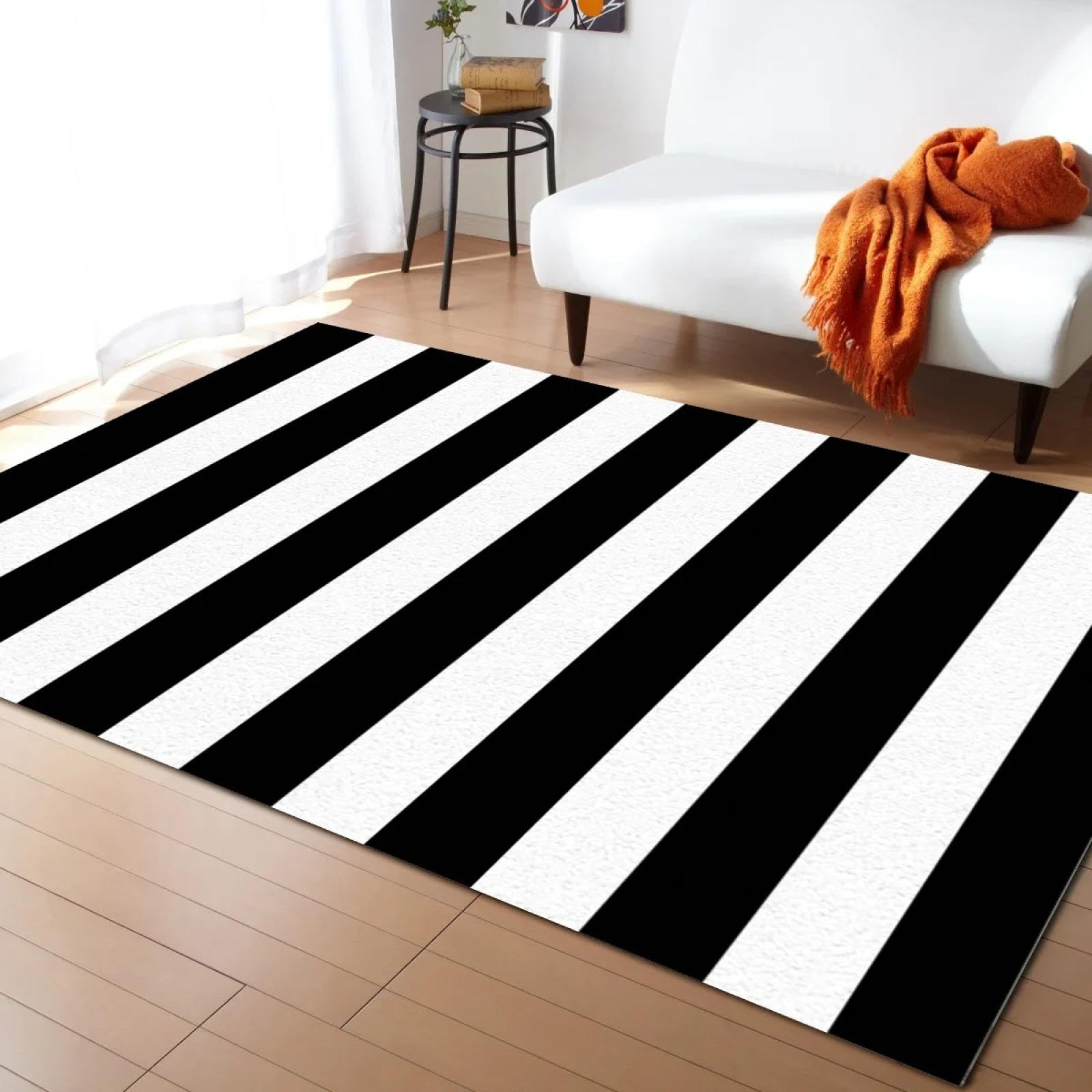 Alfombra a rayas en blanco y negro JGGXHM de 80x230cm para pasillo y cocina
