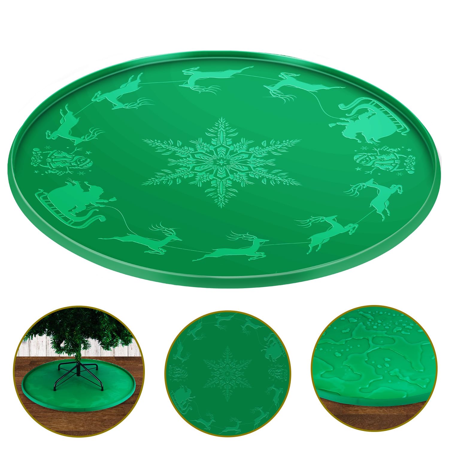 LURKA 31 Inch Christmas Tree Stands Mat with Embossed Christmas Design, Heavy Duty Christmas Tree Floor Protector, Waterproof Under Tree Pad for Christmas Tree Stand, Christmas Tree Floor Mat （Green）