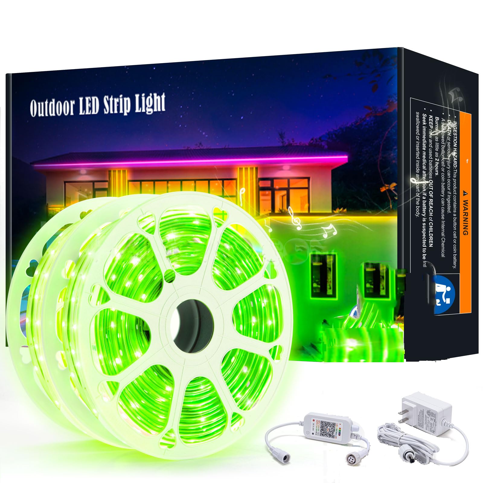 Outdoor LED Strip Lights Waterproof 200ft, 1 Roll Continuous, IP68 PRO, Smart WiFi & Remote Control, Compatible with Alexa & Google Assistant, Self-Adhesive