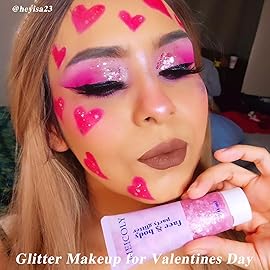 MEICOLY Pink Face Glitter,Pink Body Glitter,Sparkly Hair Glitter,Pink Accessories for Spirit Week,Singer Concerts Lover Heart Halloween Glitter Makeup,Mermaid Glitter Face Paint