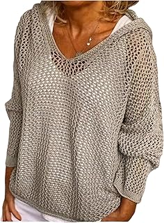 Women's Hollow Out Crochet Sweater Long Sleeve Drop Shoulder Loose Pullo...