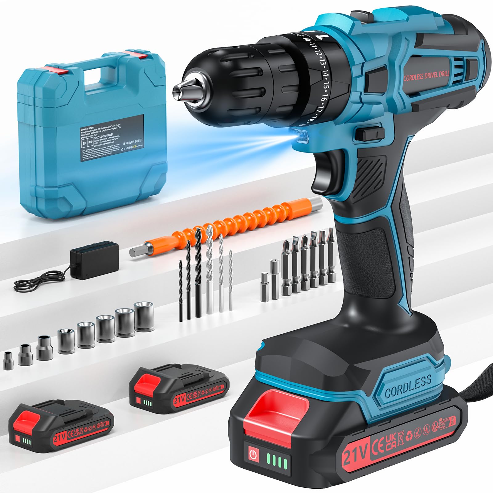 ENRIPRT Trapano Avvitatore Batteria 21V, 45Nm Max Avvitatore Batteria con 2 Batterie 2.0Ah, 25+3 Impostazione Coppia,2 Velocità,LED Luce, Avvitatore Elettrico per Riparazione, Fai da te