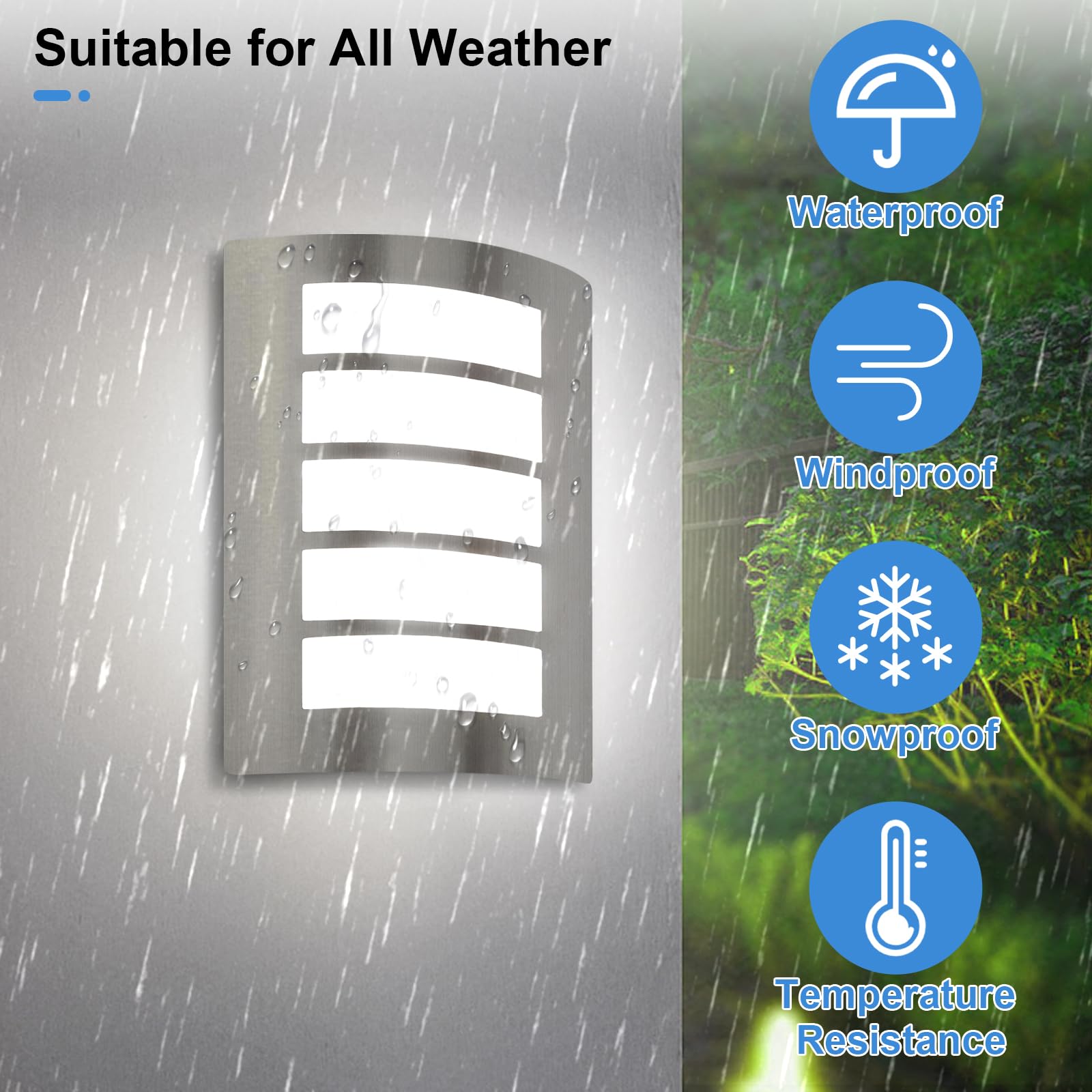 Wondlumi Outdoor Wall Lights Mains Powered IP44 Waterproof Stainless Steel Outside Wall Light for Porch Incl. 12W E27 Bulbs Cool White 6000K - Image 2