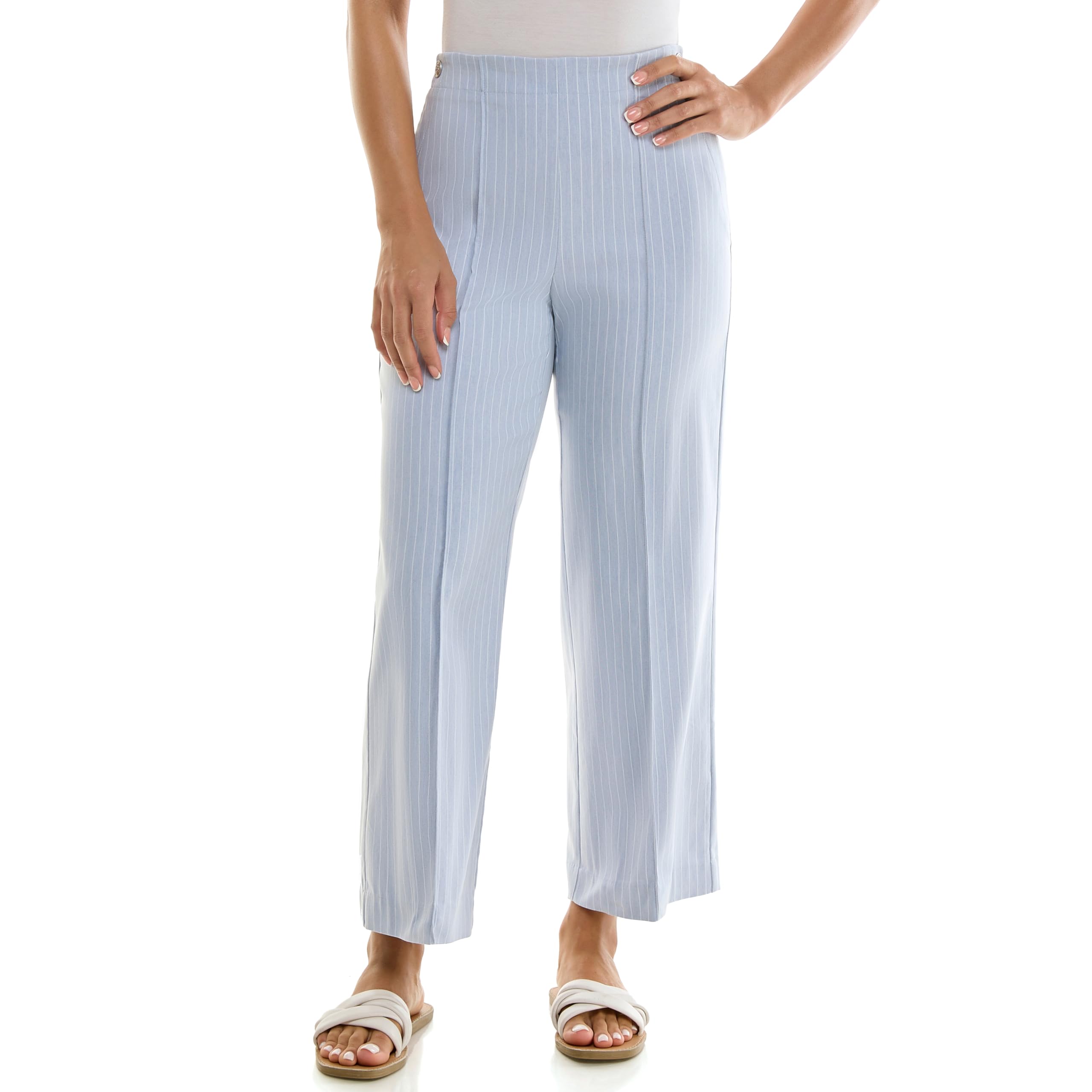 Zac Rachel Womens Wide Leg Ankle Length Pull On Pant with Fucntional Pockets Waist Button Detail Front Stitch
