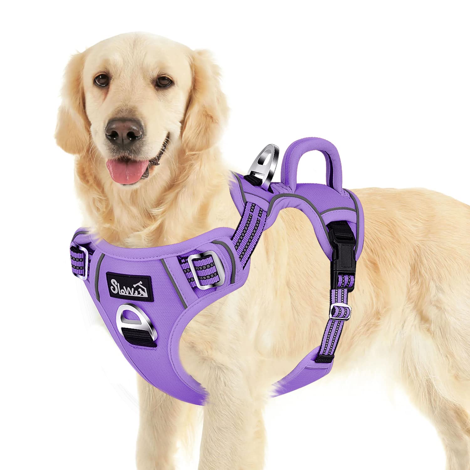 SlowTon Dog Harness for Large Dogs, No Pull No Choke Pet Harness with 2 Leash Clips and Easy Control Vertical Handle, Adjustable Soft Padded Dog Vest(