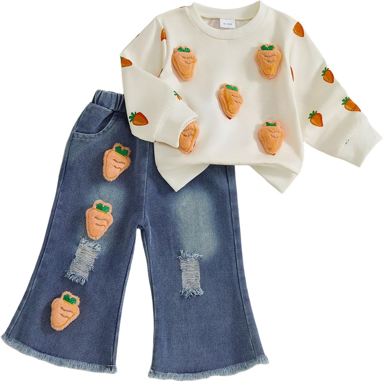 FYBITBO Toddler Baby Girl Clothes Fall Winter Baby Girl Outfit Floral Crewneck Sweatshirt Bell Bottom Jeans Pants Set