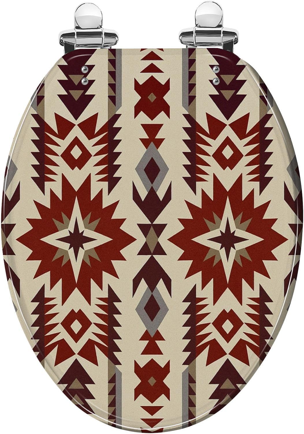 Elongated Toilet Seat Aztec geometric seamless Native American Indian Southwest Resin Toilet Seat Quietly Close Quick Release Hinges with Cover Bumpers Decorative Easy to Install Clean