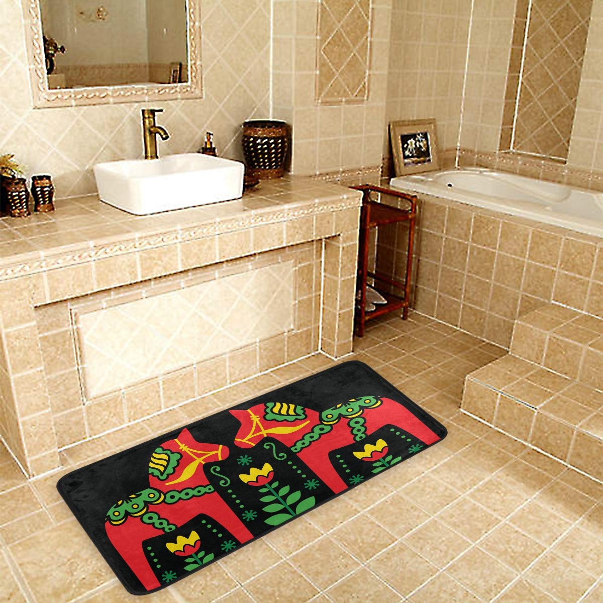Kitchen Rugs Runner Swedish Dala Horse Doormat Bath Rugs Non Slip Area Rugs for Bathroom Kitchen Indoor 39