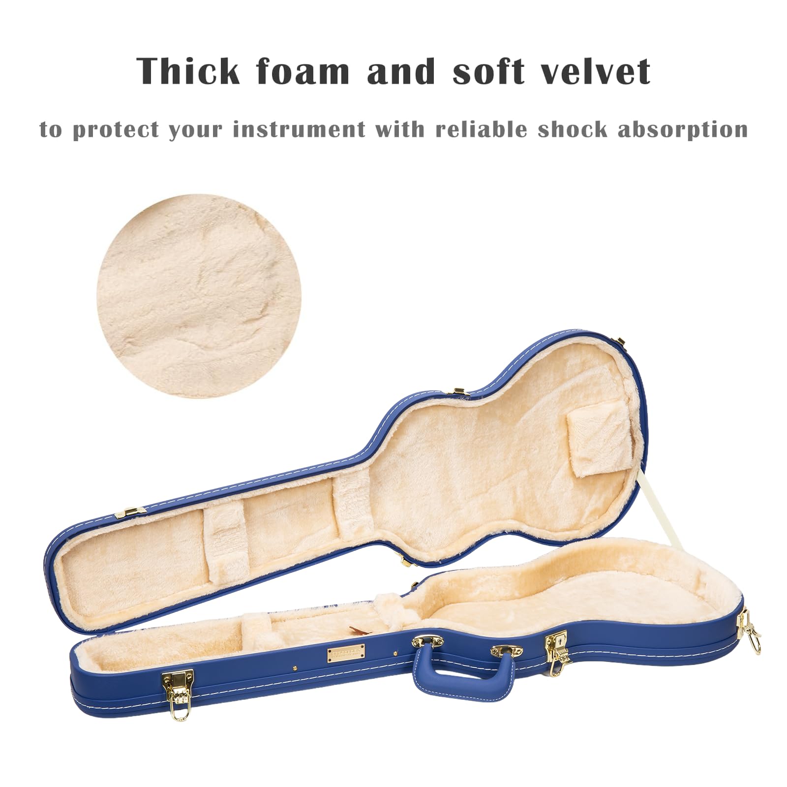 Crossrock Designer Series CRW520SGVB - Custodia in legno per chitarre elettriche Gibson SG, con blocco di sicurezza, piedini in metallo, spazio di archiviazione, colore: Blu acceso, Blu vibrante, SG