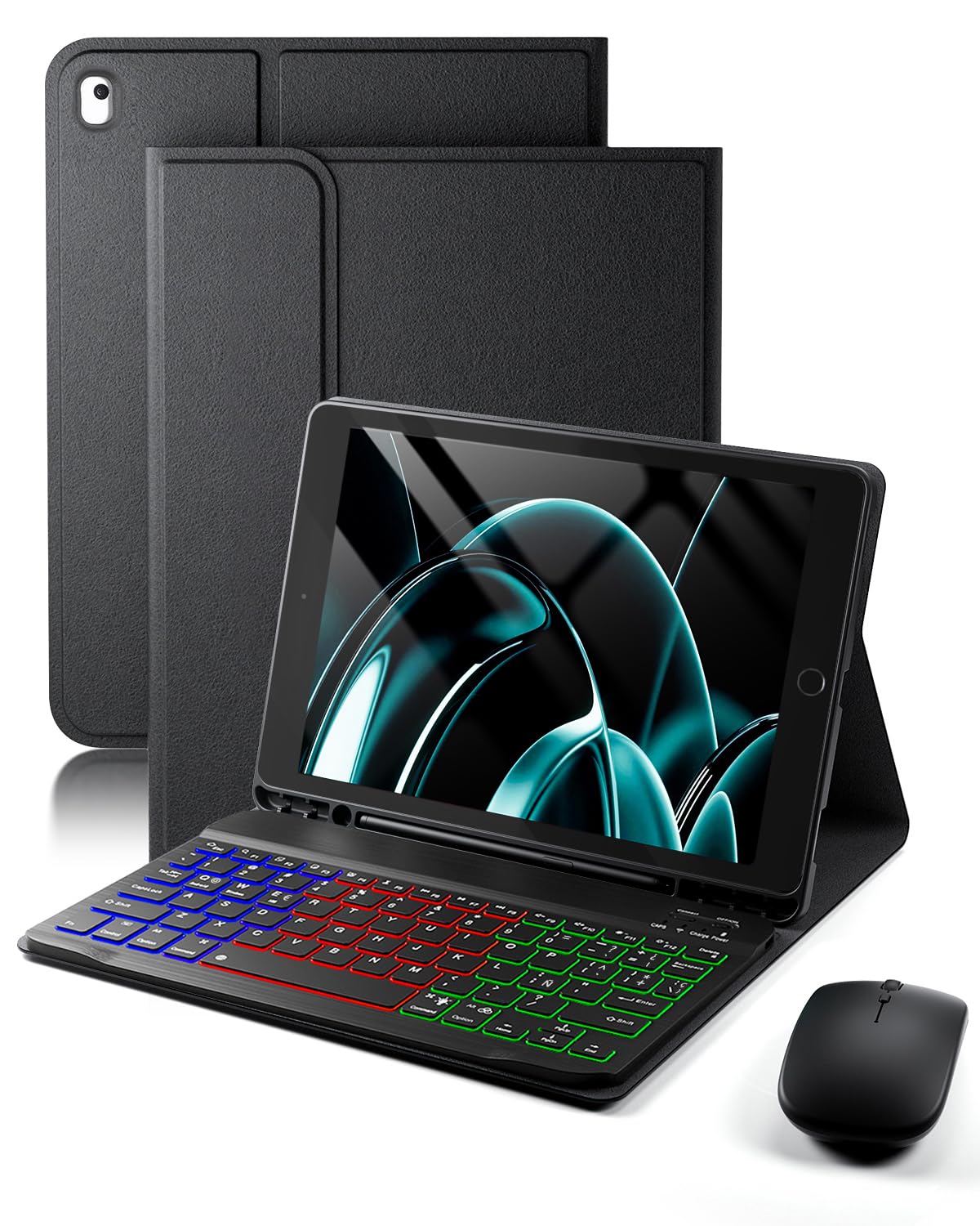 Para iPad 9/8/7 Generation(9ª 2021 / 8ª 2020 / 7ª 2019) 10.2 pulgadas/ iPad Air 3ª/ IPad Pro 10.5 pulgadas funda con Teclado inalámbrico Bluetooth retroiluminado (QWERTY) distribución española y ratón