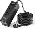 10 Ft Extension Cord, Surge Protector Power Bar with 6 Outlets & 4USB Ports (2 USB 2 C), Mountable Flat Plug Power Strip, Surge Protection for Home, Office, Dorm, Black