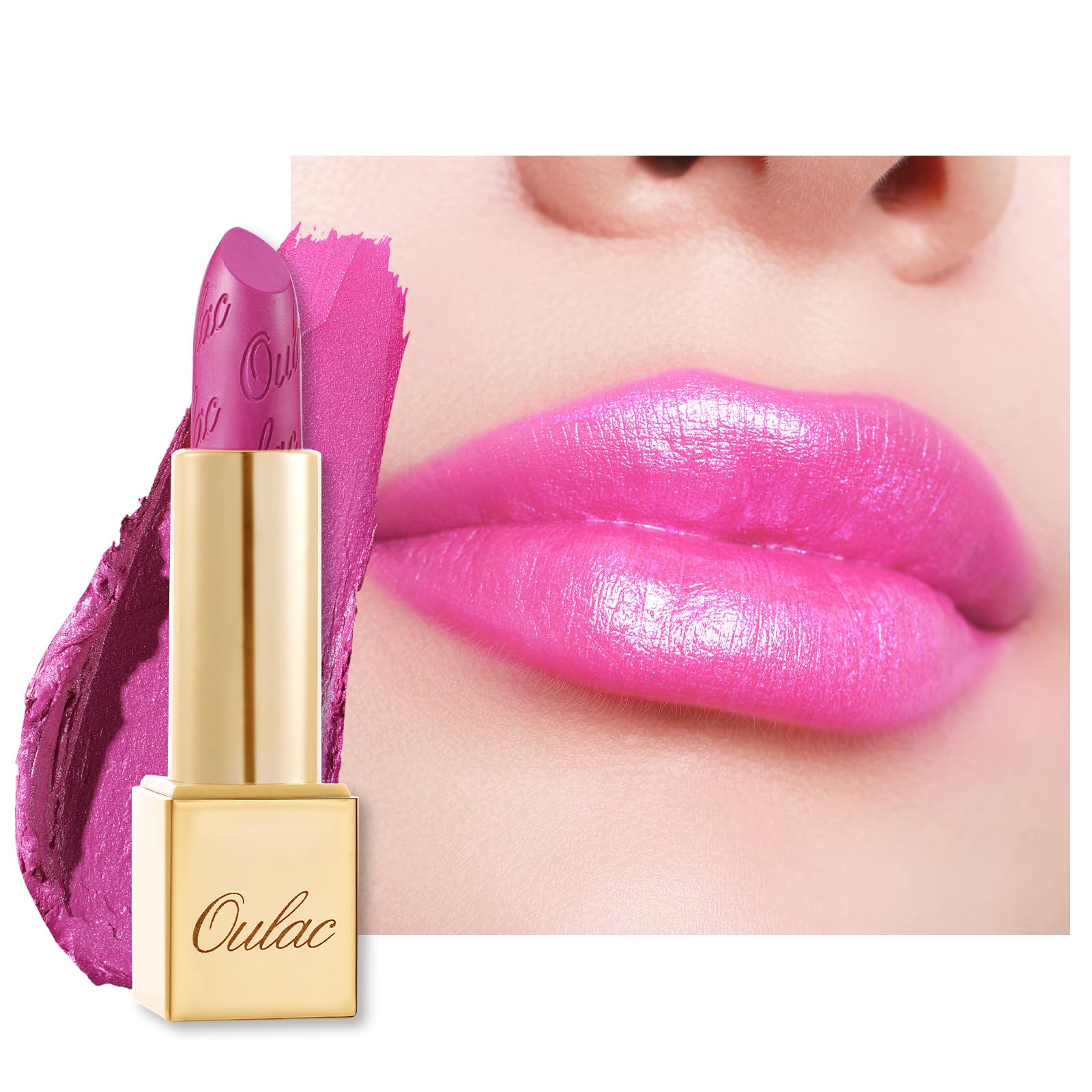 Oulac Pink Lipstick for Women Lightweight Hydrating Formula, Metallic Lipstick for Full Coverage Lip Makeup, Velocity(15)