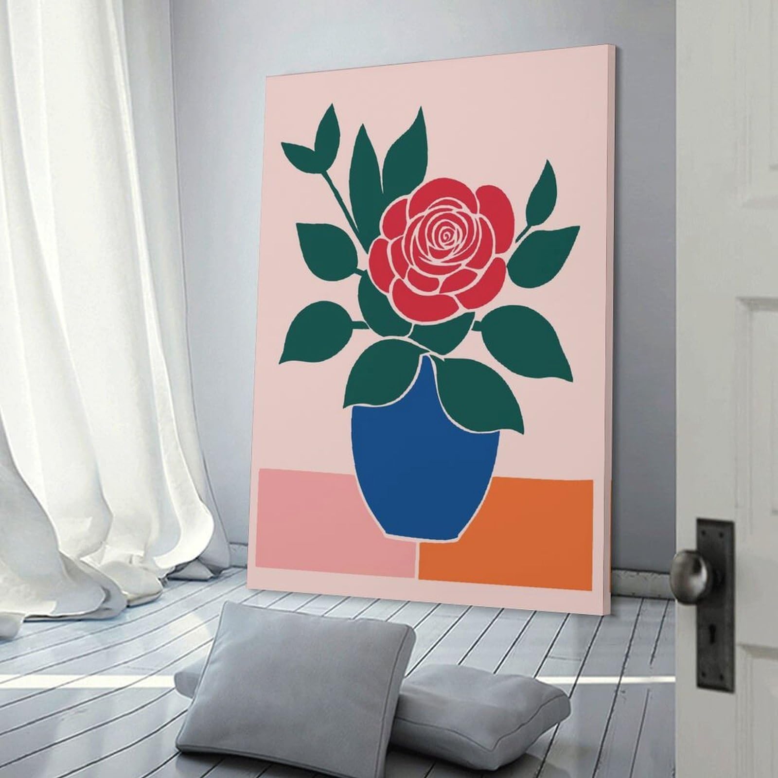 Junmoney Red Rose in Blue Vase Canvas Wall Picture, 12x18inch(30x45cm), for Picture Wall Styling in Lounge Or Bedroom, An Easy Match for Collected Prints