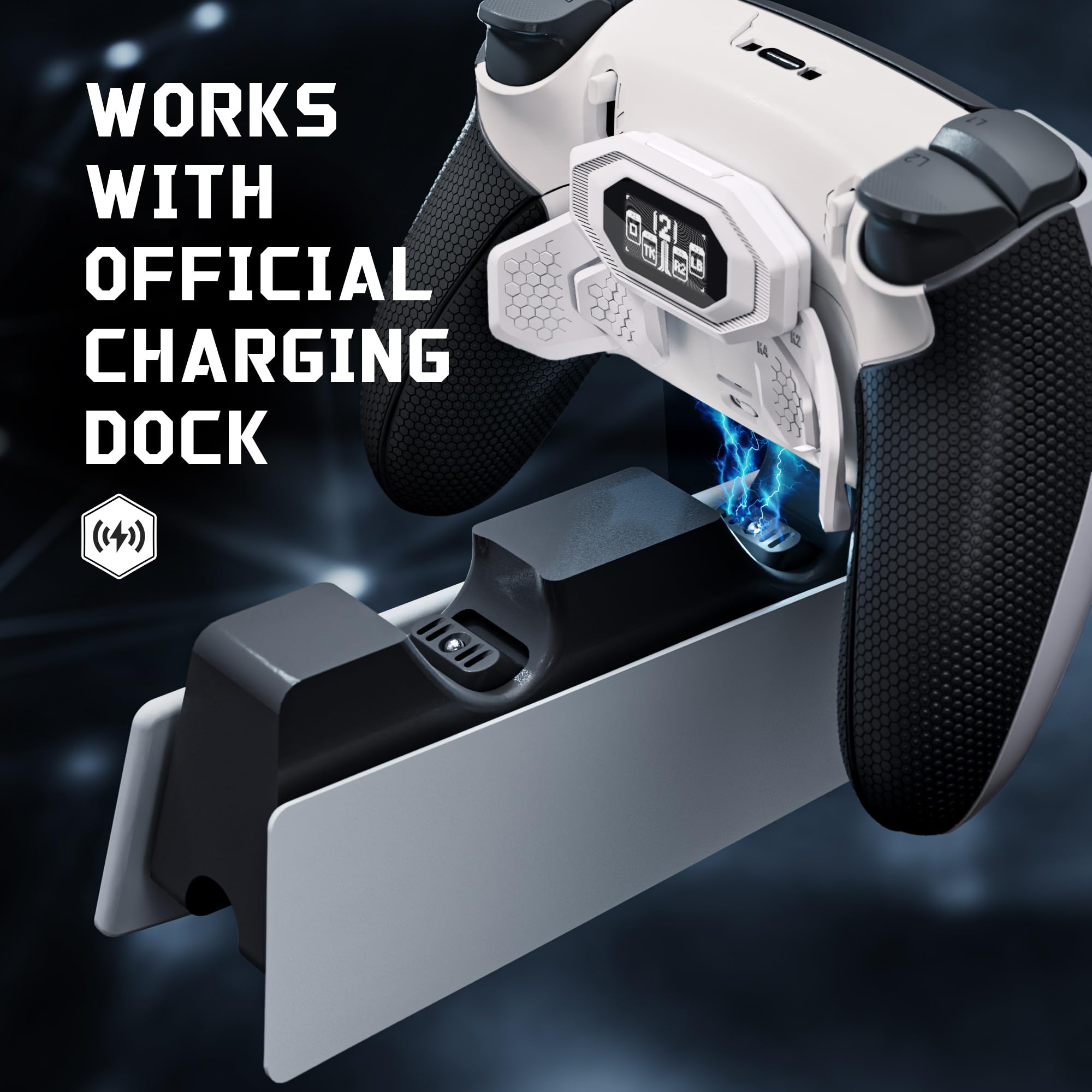 eXtremeRate BEYOND Remap Kit per ps5 Edge Controller, Display OLED, Cover Grip Ergonomici, 4 Palette Tasti Posteriori Rimappabili, Paddle Accessori per ps5 Edge Joystick, Bianco&Nero