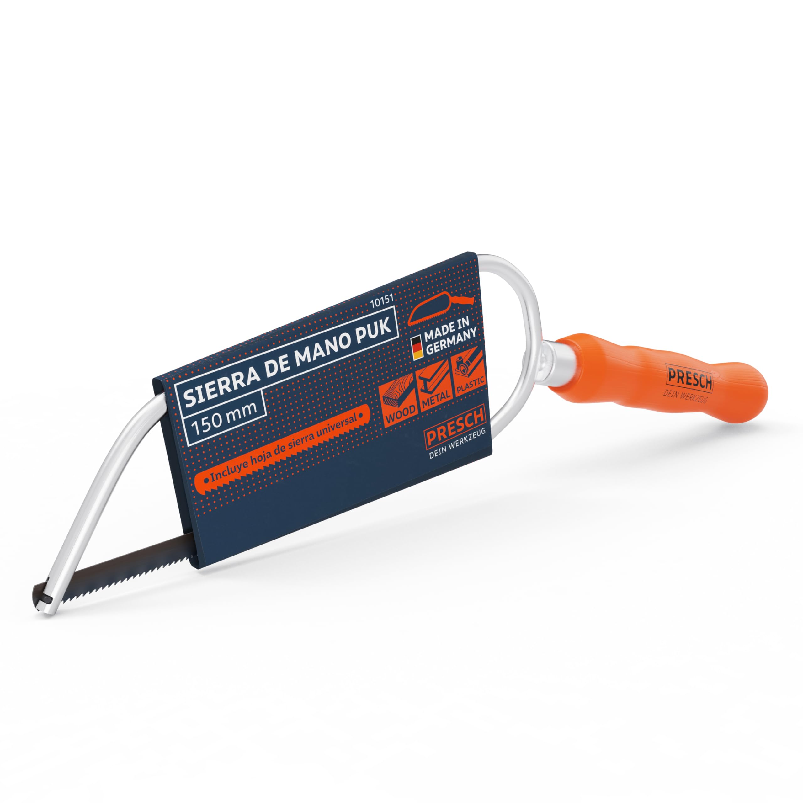 Presch Sierra de mano PUK 150mm incl. hoja de sierra universal - Sierra de mano original PUK 150mm - Sierra pequeña para metal, metal no ferroso, plástico, aluminio, todas las maderas