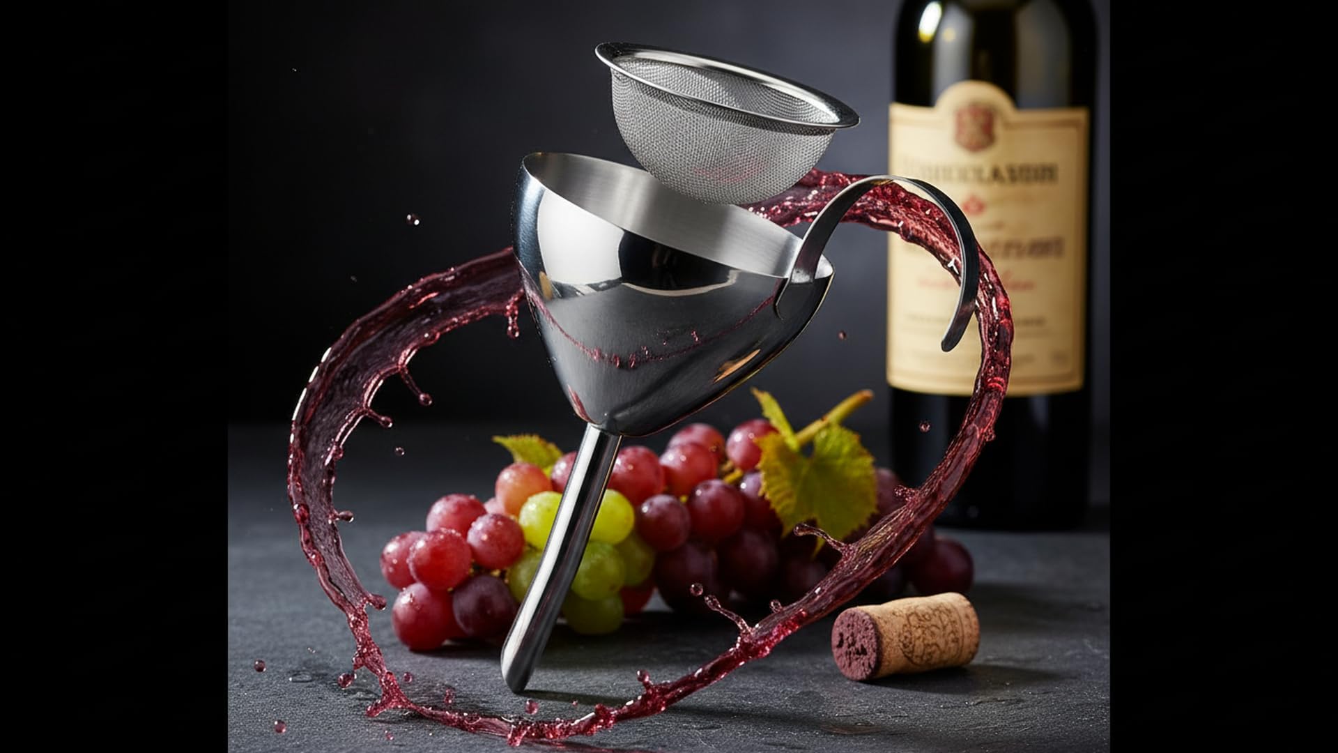 Cilio Burgundy - Imbuto per travaso vino, in acciaio INOX lucido, con filtro