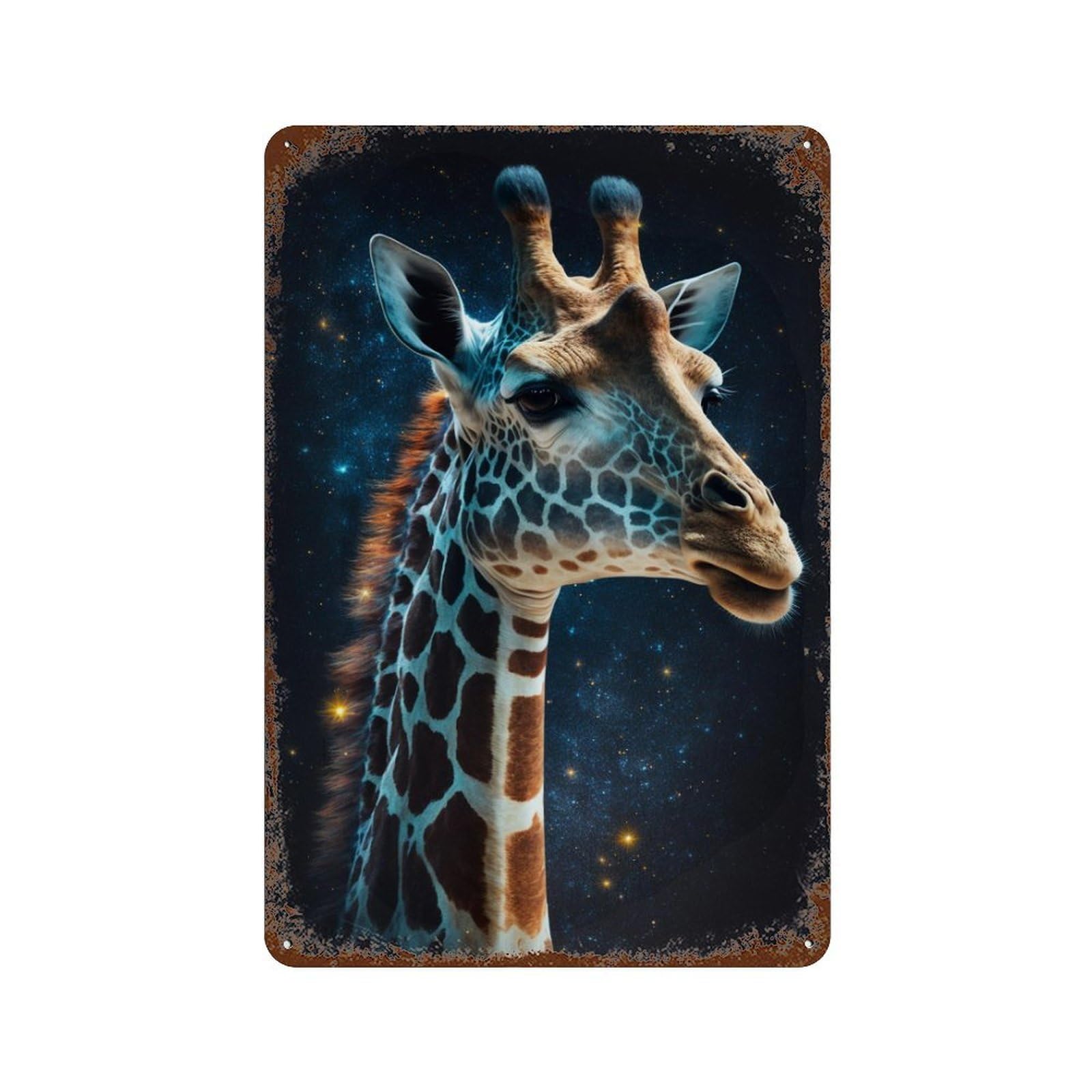Giraffe in Space-16 11.8"x7.9" Vintage Rust Metal Sign, Classic Wall Plaque for Pub, Kitchen And Man Cave Decor