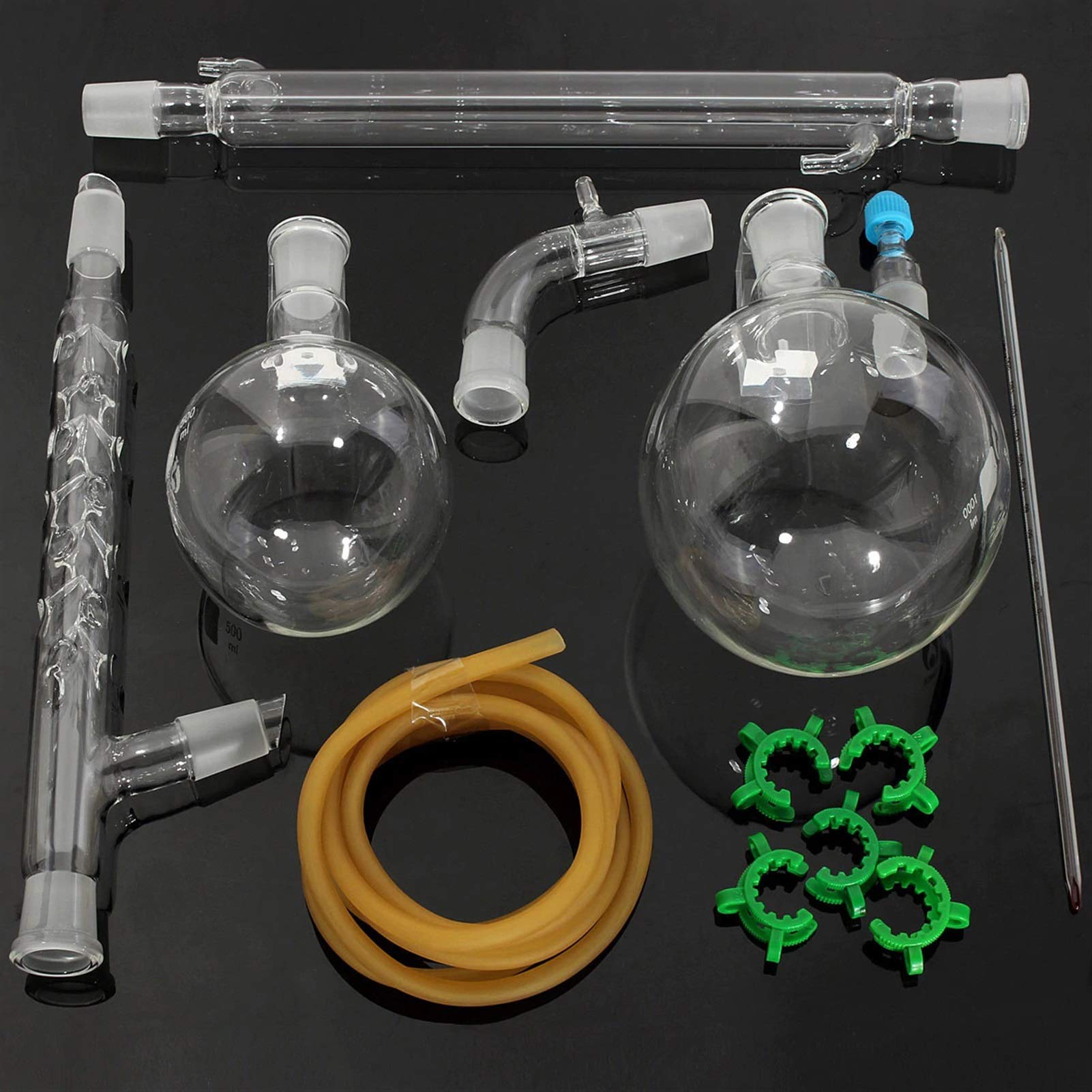 KICUTE 1000ml de destilación de aparatos de destilación de la química de la química de la química Set Química Laboratorio Vidrio Destilación Destilación Aparato 24/29 cristalería de laboratorio
