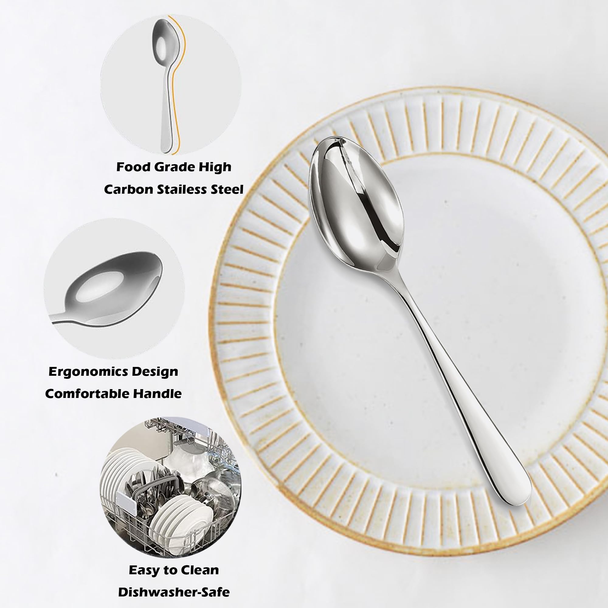 ATB Esslöffel, Dessertlöffel, lebensmittelechter Edelstahl-Löffel, Besteck für Zuhause, Küche oder Restaurant – hochglanzpoliert, spülmaschinenfest, Set mit 4/6/12, 16,5 cm (6,5 Zoll) (4)