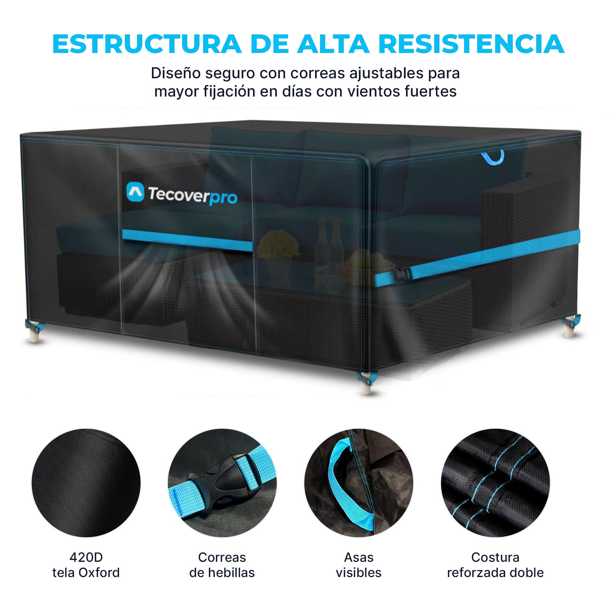 Funda Mesa Exterior Impermeable con Tela Oxford 420D 180 * 120 * 74CM con Salidas de Aire y Cinta reparadora para roturas | Funda Muebles Exterior Impermeable | Fundas Muebles Jardin