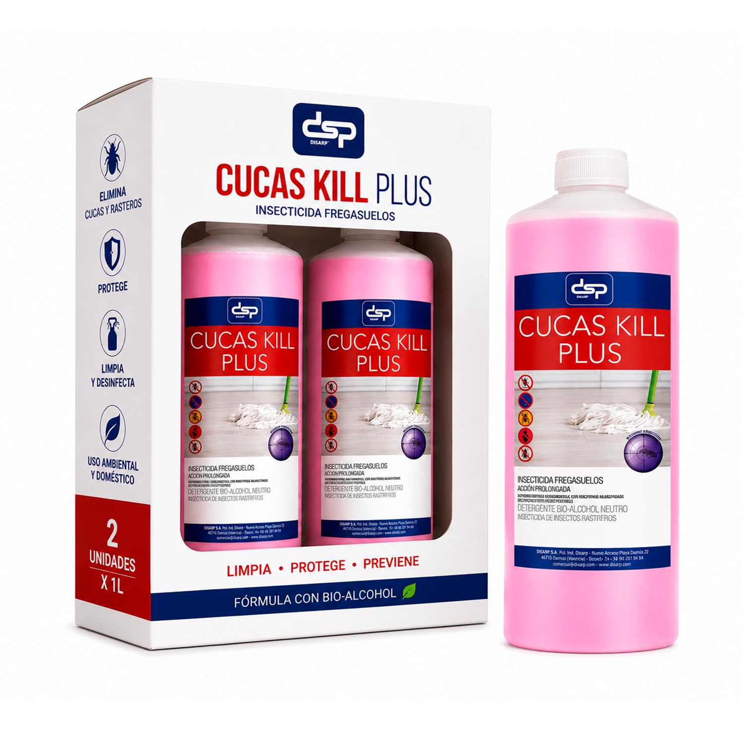 PACK DE 2 UNIDADES CUCAS KILL PLUS Insecticida Fregasuelos, Elimina Hormigas, Cucarachas y Arañas, Efecto Preventivo 15 Días, Aroma Neutro