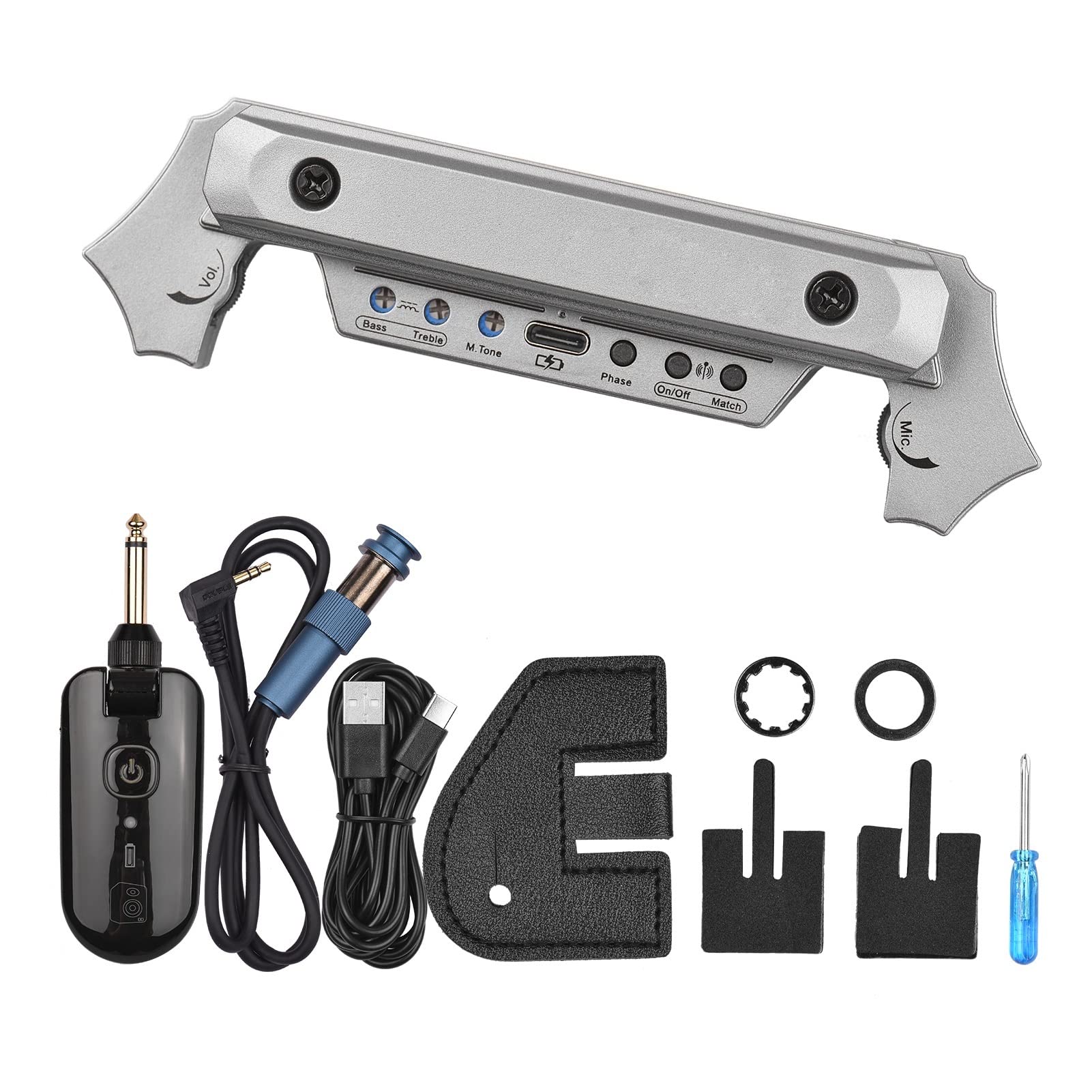 Przetworniki do gitary akustycznej Gitara Akustyczna Pickup Elektryczna Gitara Basowa Kabel Do Wzmacniacza Gitarowego Soundhole Pickup (Color : Silver)