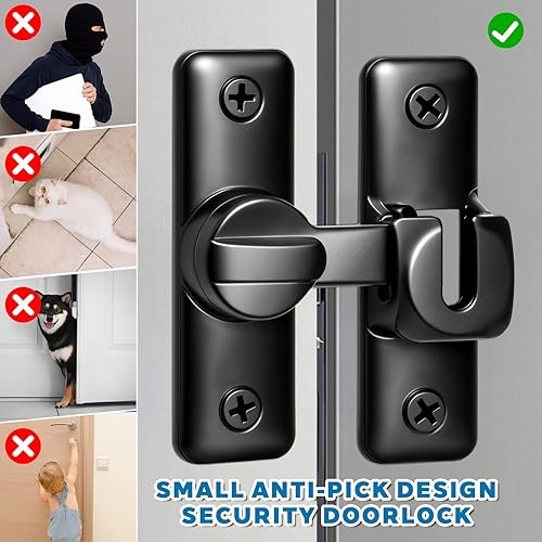 Miniatura 6 de Paquete de 2 cerraduras de puerta de granero de 90180 grados, pequeños cierres de puerta abatible, cerradura de pestillo giratorio, cerraduras de