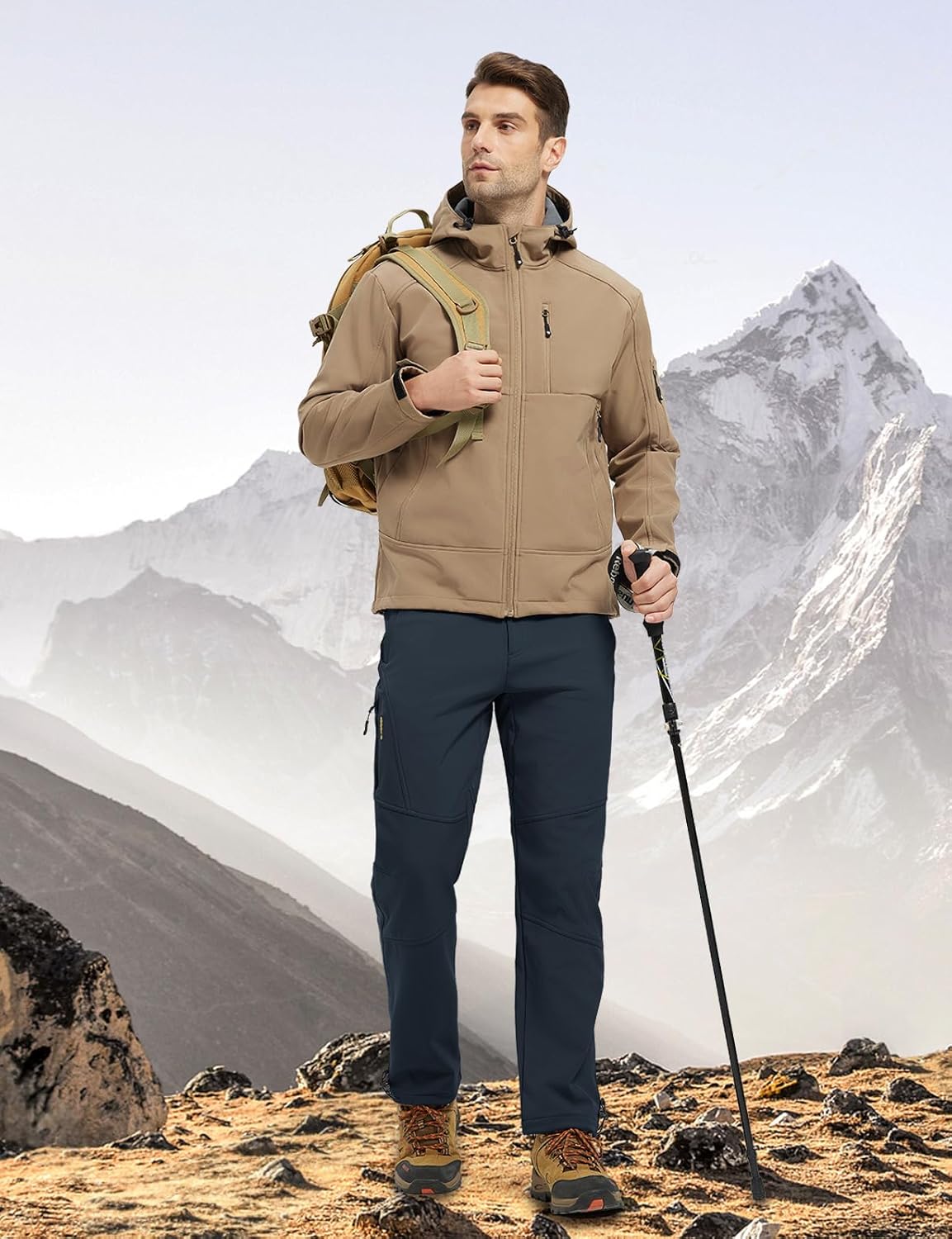 YSENTO Men's Fleece Lined Snow Ski Pants Waterproof Softshell Insulated Winter Cargo Hiking Camping Pants - Image 3