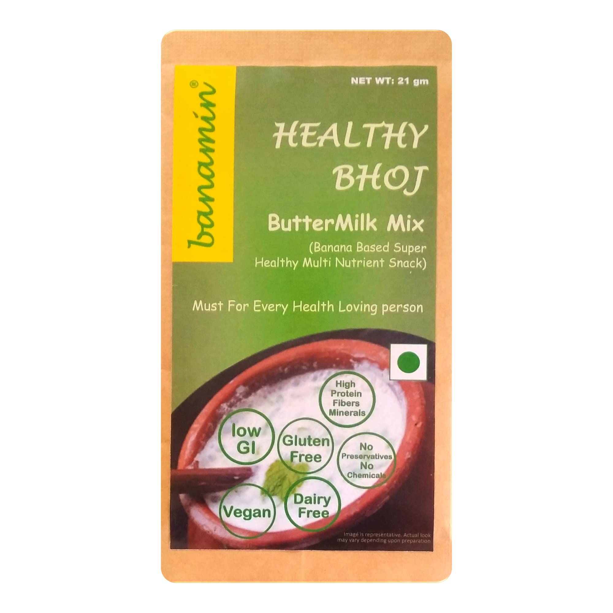 BANAMIN Gluten Free, Plant Based Buttermilk Mix (21g x 12) | Multi Nutrient | No Preservatives | Low GI | Any Time Snacks | Weight Management