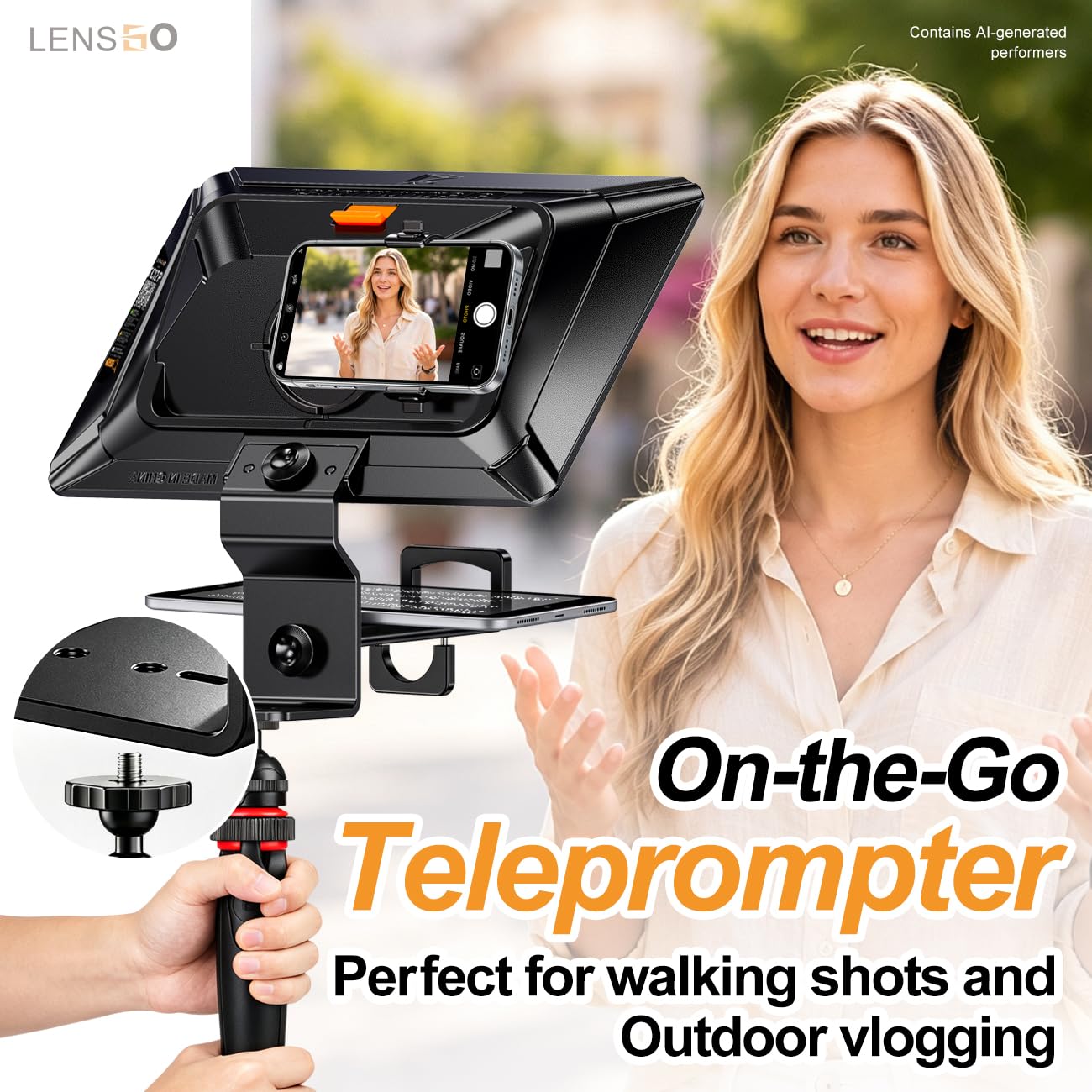 LENSGO TC12P Teleprompter für Smartphone, 11,98 Zoll HD Weitwinkel unterstützt iPad/Tablet bis zu 18,5 cm - Beam Splitter Glas mit Bluetooth Fernbedienung - Weitwinkel Unterstützung für YouTube