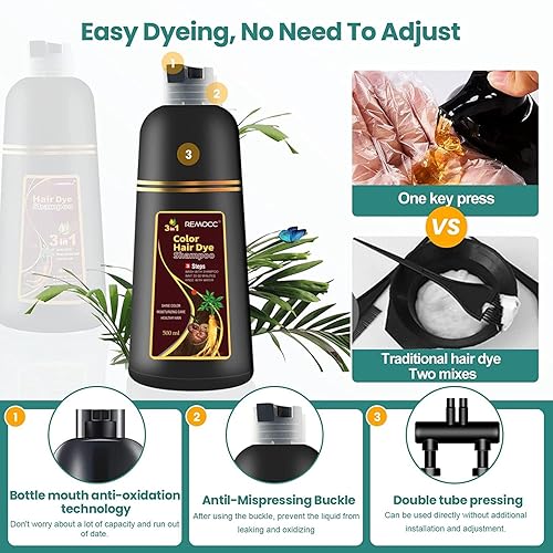 Miniatura 7 de Remocc Champú instantáneo de tinte para el cabello castaño oscuro para mujeres y hombres, champú para teñir el cabello canas, 16.9 fl oz de