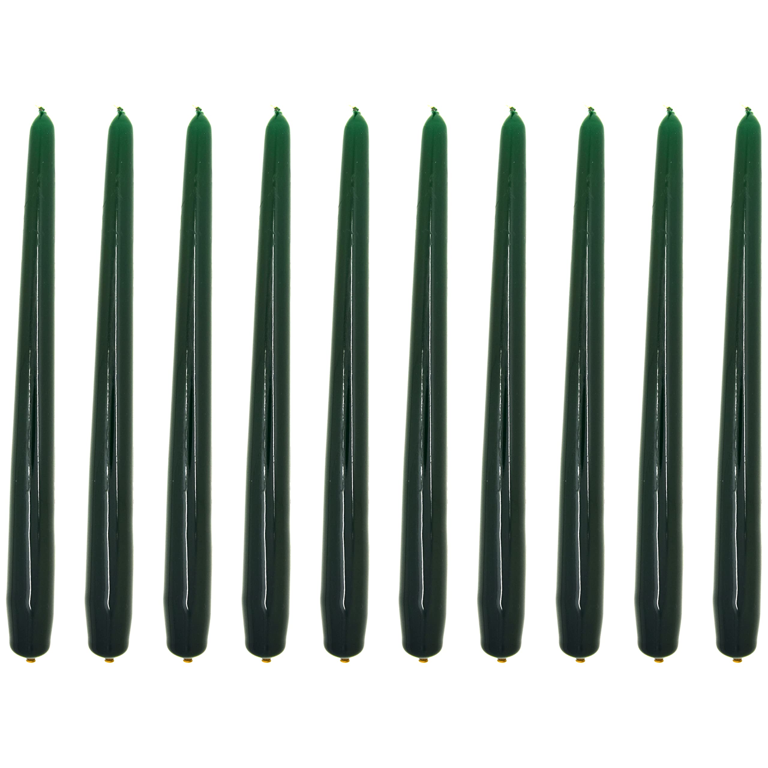 Soladirect Forest Green Varnished Tapered Dinner Candles, Pack Of 10, Unscented, Long Burning Time, 24 Cm / 9.45" (Forest Green, Varnished)