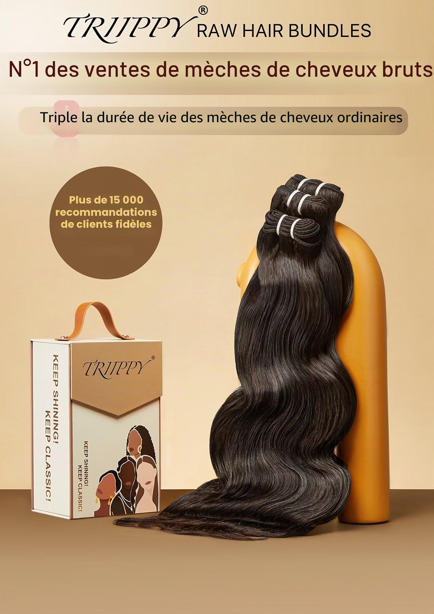 TRIIPPY 100% Mèches Cheveux Raw Humains Cambodgiens Body Wave Noir Naturel, Sans Traitement Chimique, 3 Mèches (16 18 20 Pouces) — Qualité Boutique Moitié Prix, N°1 Marque de Cheveux Raw En Europe
