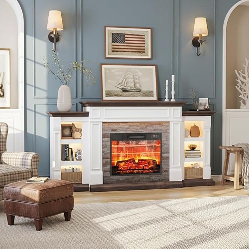 Miniatura 8 de Chimenea eléctrica de 72 pulgadas con chimenea, soporte de TV LED para televisores de hasta 80 pulgadas, centro de entretenimiento de granja con