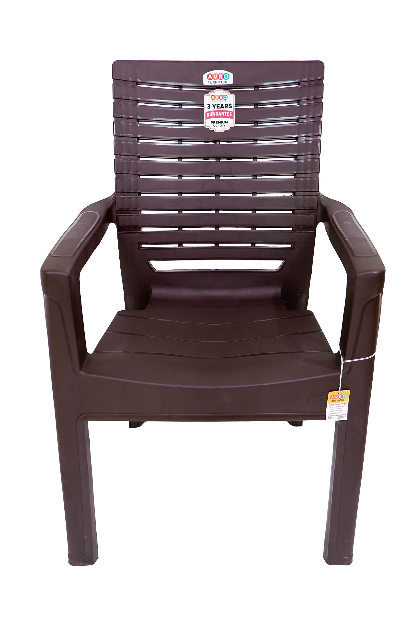 AVRO 9999 Heavy Duty Plastic Chair for Home, Office | Comfortable | Arm Rest | Bearing Capacity Upto 150 Kg Plastic Outdoor Chair (Brown, Single Chair, Pre-Assembled)-image-26