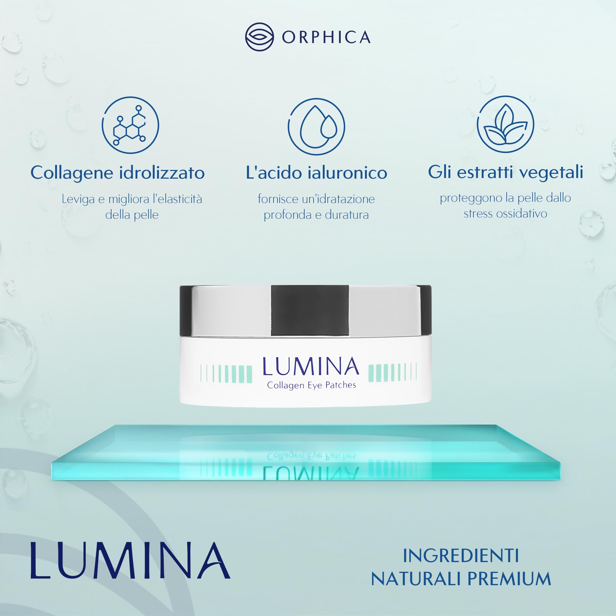 Orphica LUMINA - 60 toppe per occhi di collagene con acido ialuronico contro occhiaie, gonfiore e linee sottili