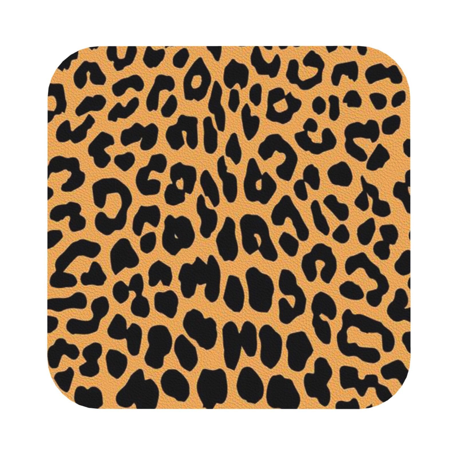 Leopard print PU Leather Coasters Set of 6 Square Drink Coasters