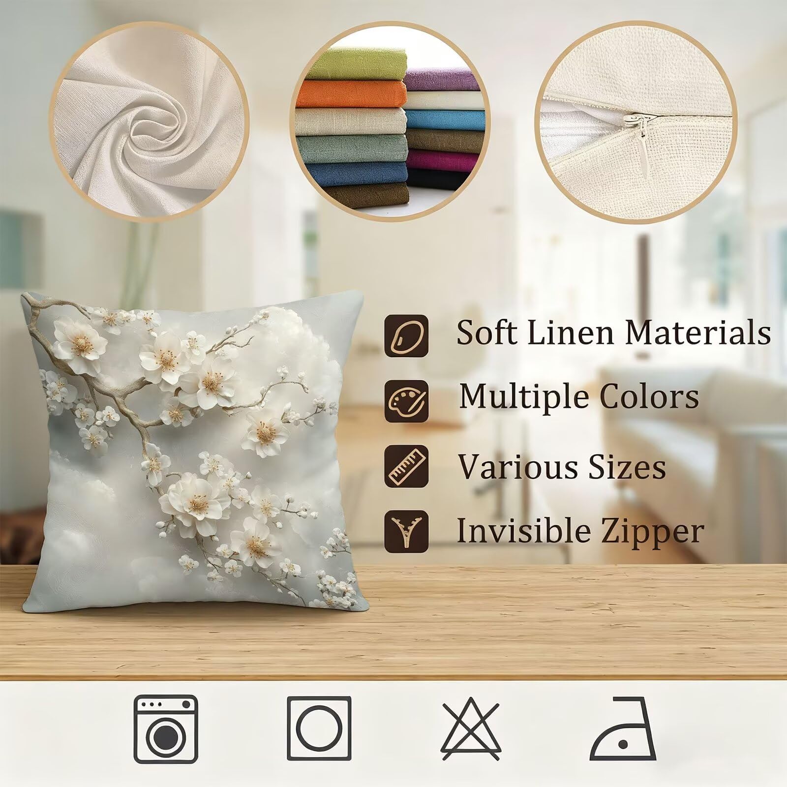 Beige Funda Cojin 65x65 Flor Funda Almohada 65x65 Cojines Sofa Súper Suave Fundas Cojines Decorativos Fundas Almohadas 4 Piezas Almohada Cervicales y Cuello, para Hogar Cama Salon Decoracion E - 957